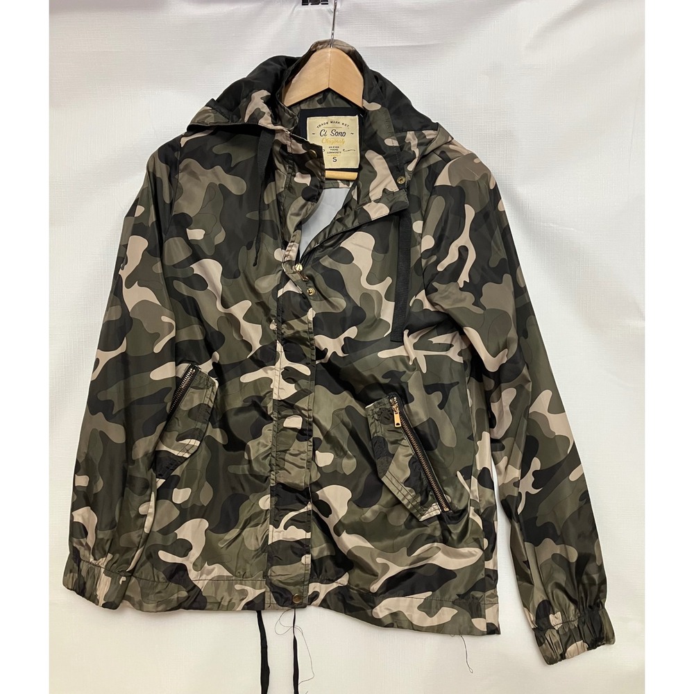Ci Sono Camo Windbreaker Jacket Women Small Green Excellent Hooded NYJK111
